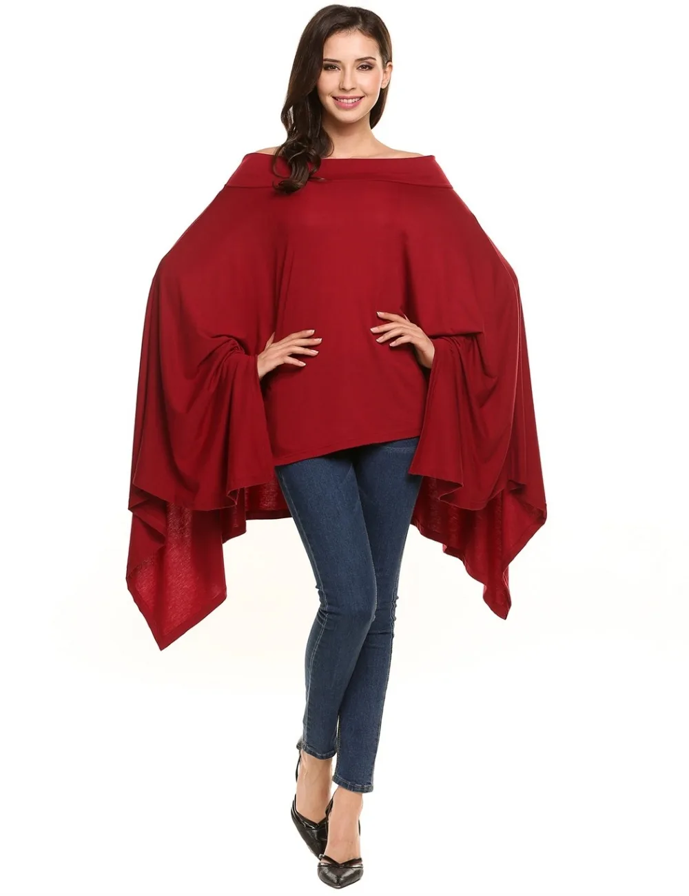 Женщины slash шеи нерегулярные хем batwing рукавом твердые свободные пуловер dress|pullover