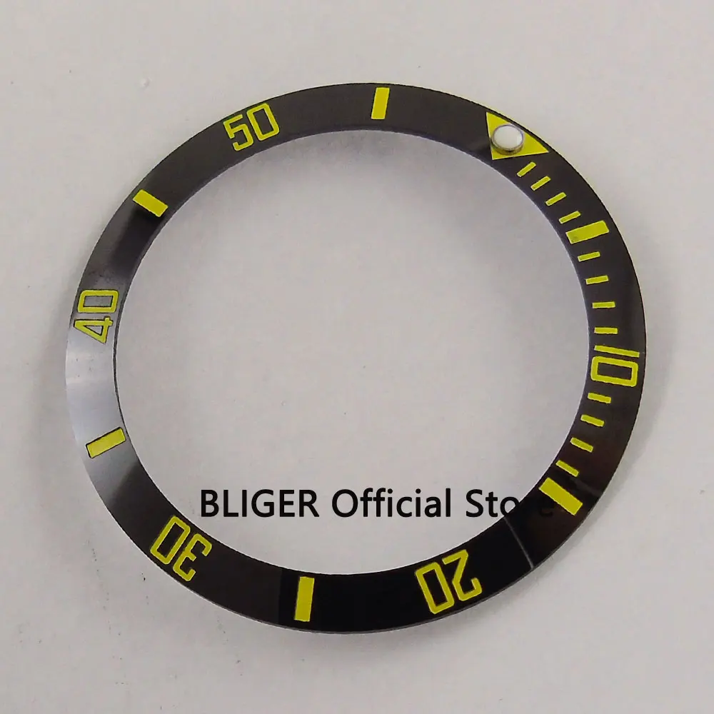 

High quality 38mm black ceramic bezel yellow marks luminous dot watch bezel insert fit 40mm SUB Automatic Movement men's watch