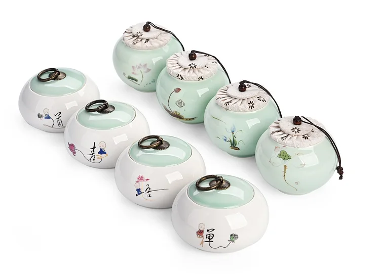 Retro 1PC 8*10cm Tea Storage Box Tea Cans Tin Food Candy Jar Storage Container With Lid Kitchen Ceramic Spices Storage Box