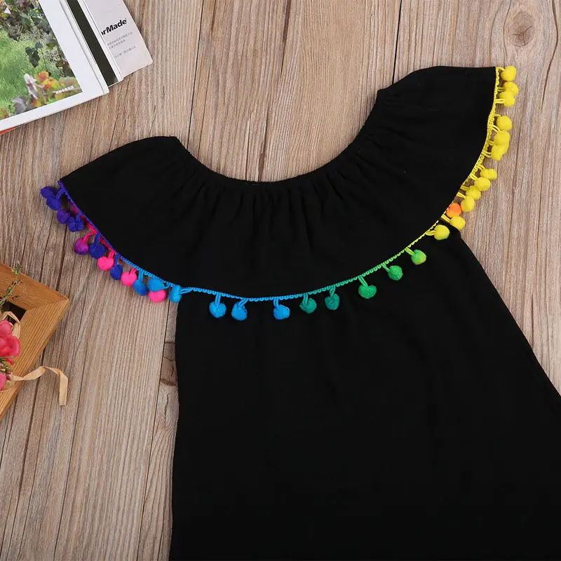 Sleeveless Baby Girls Dress Tassels Toddler Kid Party Princess Wedding Dresses Black A Line Sundress | Детская одежда и обувь