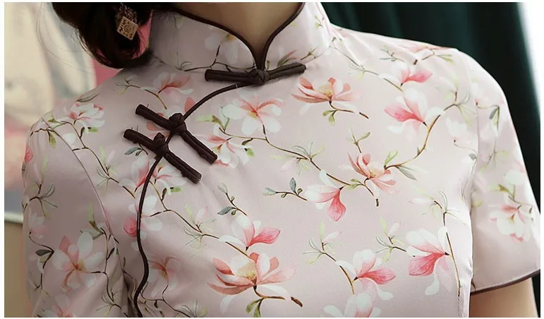 Sheng Coco новые шелковые платья Чонсам розовые двойные китайские Qipao Печатные Средние Длинные древние шелковые Улучшенная одежда розовые цветы