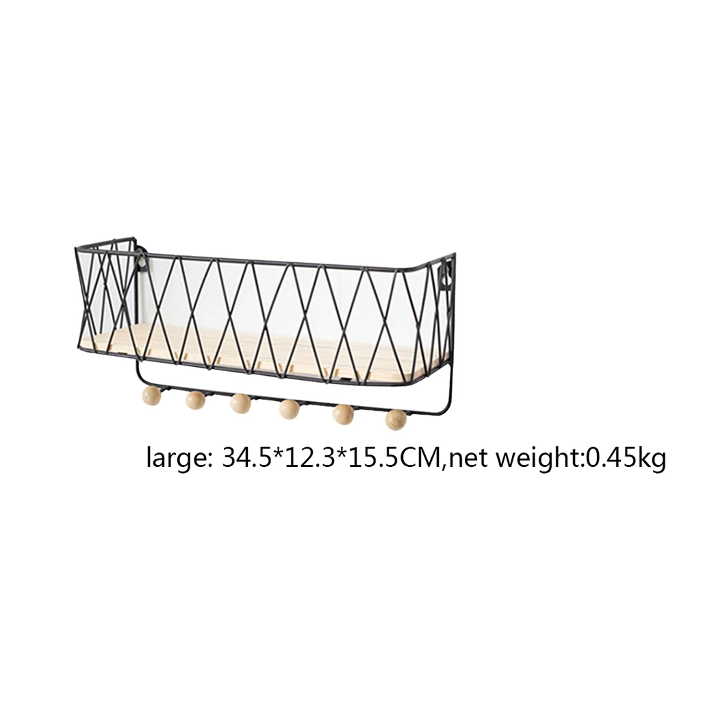 34.5x12.3x15.5 cm Железная настенная полка, настенный стеллаж для хранения, органайзер для спальни, кухни, домашний декор, сделай сам, настенное украшение, держатель с деревянными бусинами - Цвет: 34.5x12.3x15.5 cm