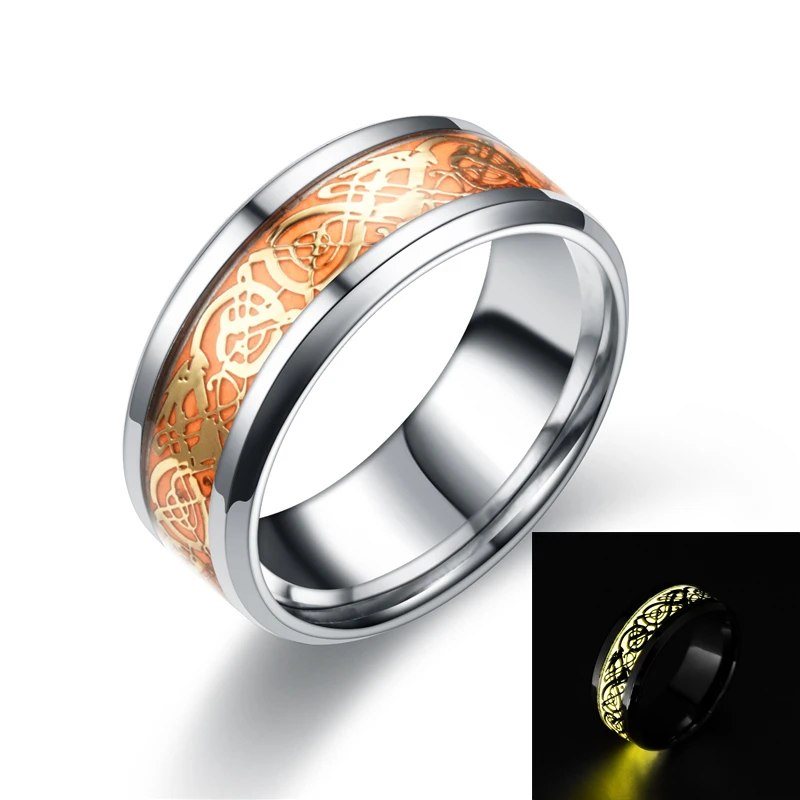 

Yellow glowing dragon ring men glowing in the dark stainless steel ring women wearing wedding rings