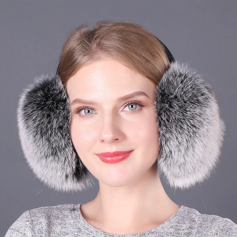 Fox Fur Earmuffs Women New Warm Natural Fur Pompom Earmuffs Lovely Earlap Genuine Fur Plush Ear Muff for Russian Winter - Цвет: color3