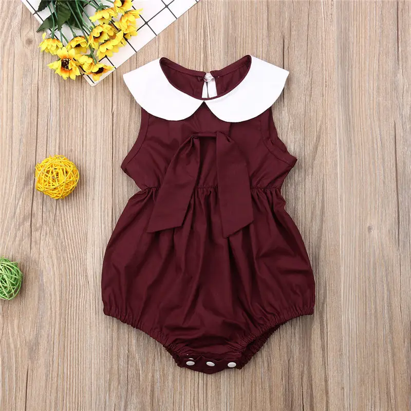 0-24M Bodysuit for Baby Girl Summer Kid Clothes Infant Clothing Toddler Solid Jumpsuit Newborn Bodysuits Peter Pan Collar Outfit | Детская