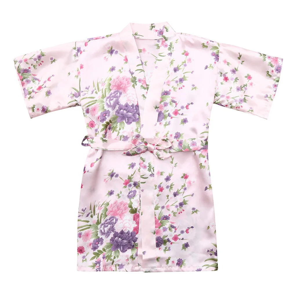 

Toddler Baby Kid Girls Floral Silk Satin Kimono Robes Bathrobe Sleepwear Clothes