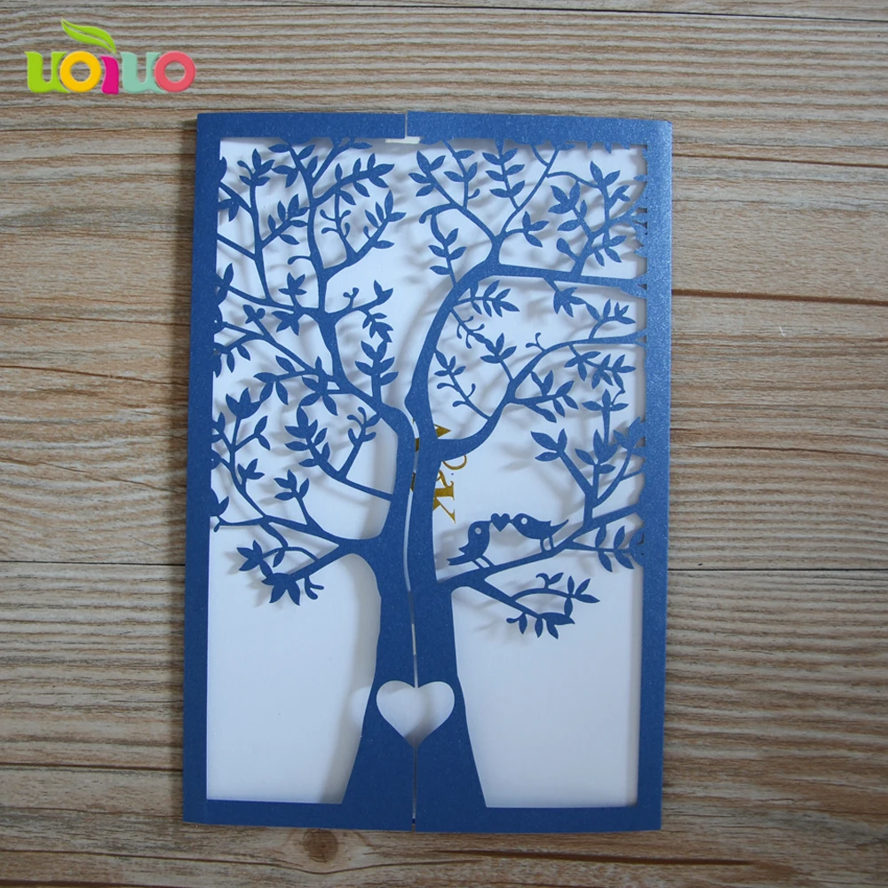 Traditional sea blue vintage wedding invitation card pop up card invitation cards seller with tree shape design
