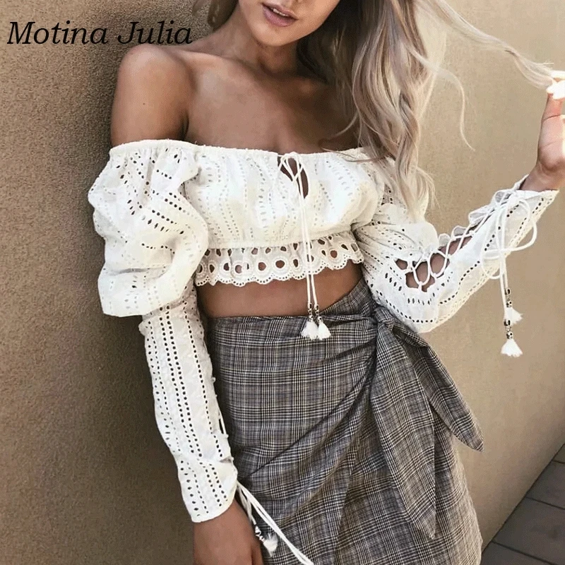 Motina Julia пикантные cottom Кружевная блуза с вышивкой рубашка открытыми плечами