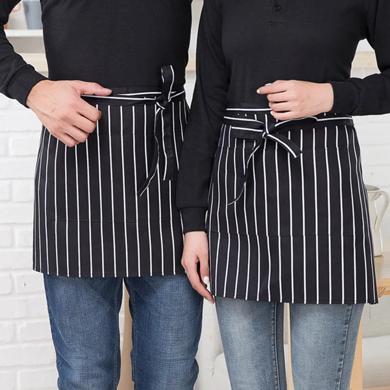 Style-1 Поясные полукороткие фартуки для ресторана официантка гостиницы официанты рабочие фартуки с карманом черные белые кухонные аксессуары для приготовления пищи - Цвет: Style-1