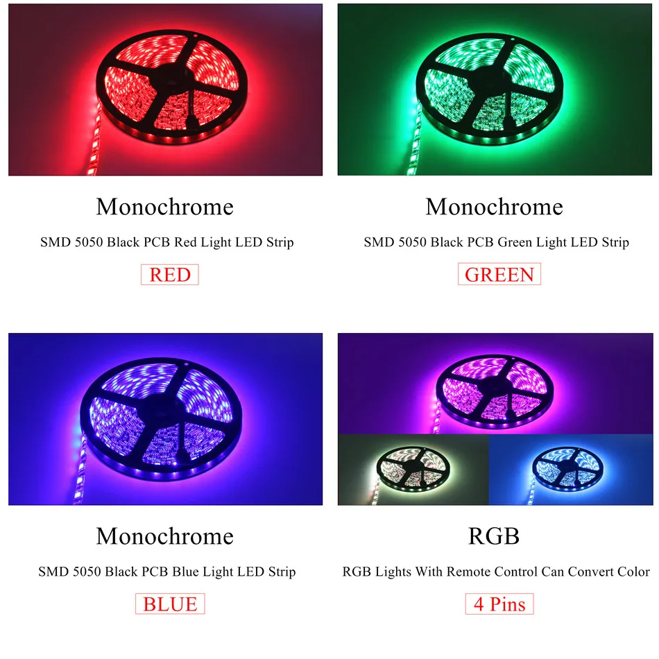 RGB Светодиодная лента Водонепроницаемая 5050 черная печатная плата DC 12 V