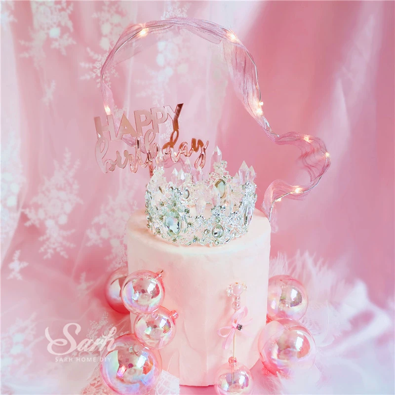 

Ins Pink Laser Balls Cake Decoration Shiny Ball Happy Birthday Cake Topper for Children's Day Party Decorations Sweet Gifts