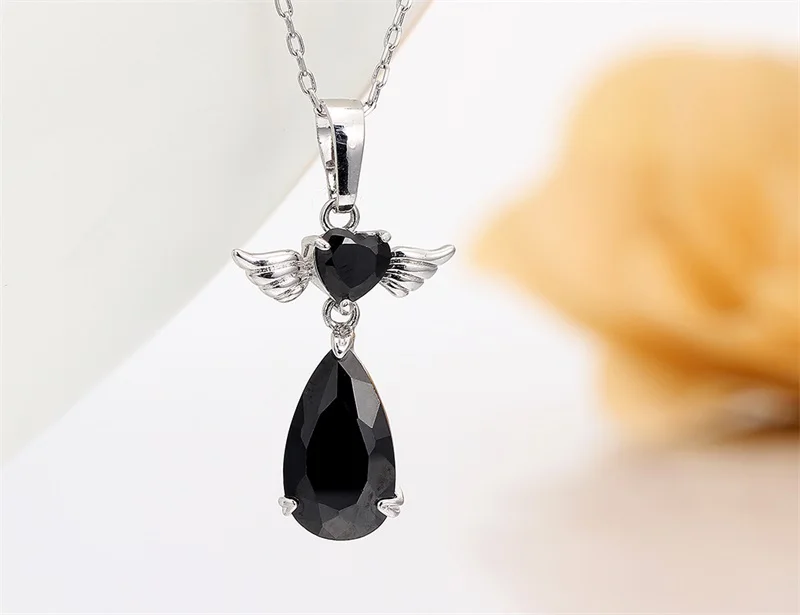 Ожерелье с подвеской в виде крыла ангела черным фианитом|jewelry chain necklace|jewelry gold