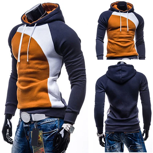 Для мужчин весна теплая толстовка внутренней Slim Fit Сращивание Цвет строка