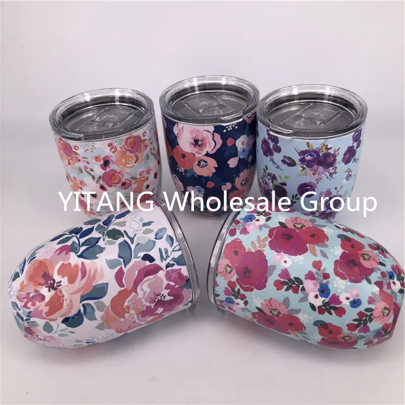 

12OZ Egg Shapped Mug Swig Floral Wine Cups Flower Stainless Steel Tumbler Insulated Thermos Cup Travel Coffee Tumbler Beer Mug