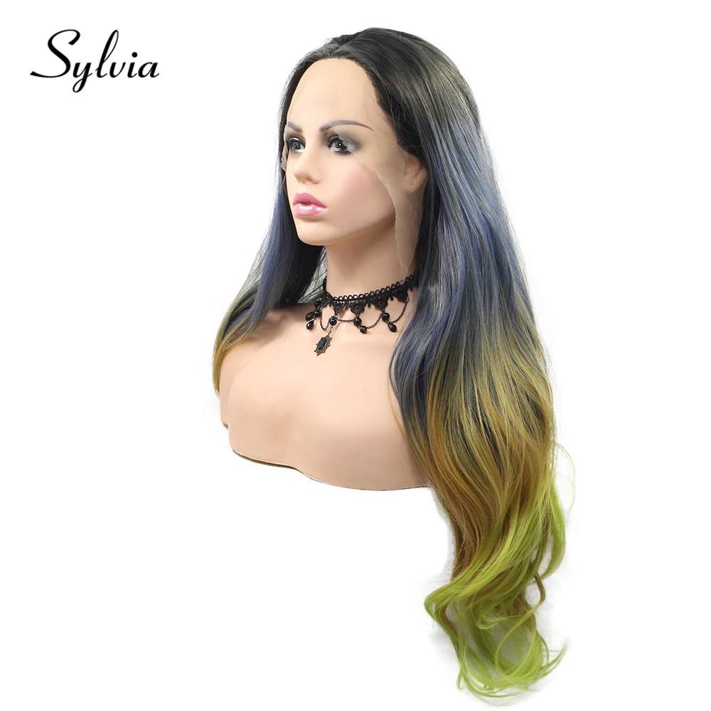 Sylvia черный/серый/зеленый/желтый Ombre естественная волна синтетические волосы на