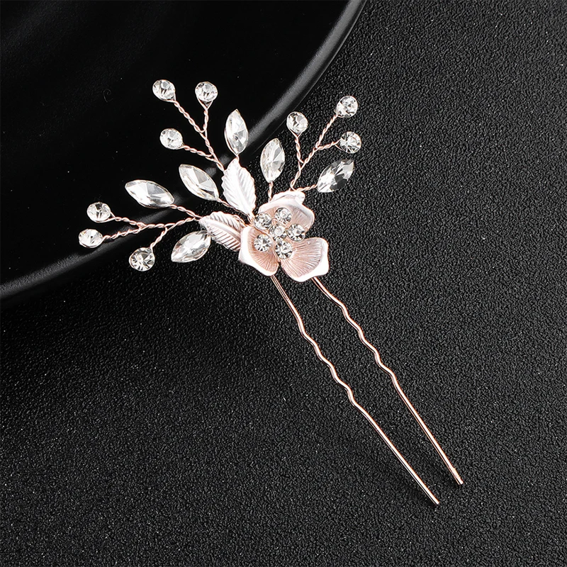 3pcs/Set Wedding Bridal Hair Accessories Rose Flower Crystal Comb And Hairpins Metal Leaves Clip Tiara Bride Costume | Украшения и