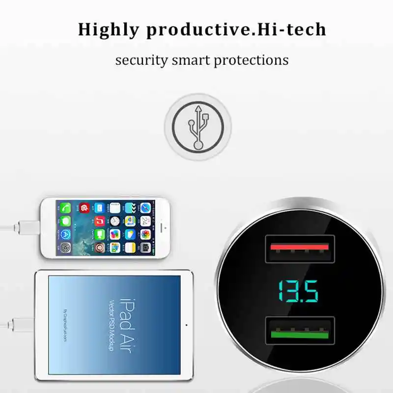 Автомобильное зарядное устройство с цифровым дисплеем двойной usb порт 3 1 А