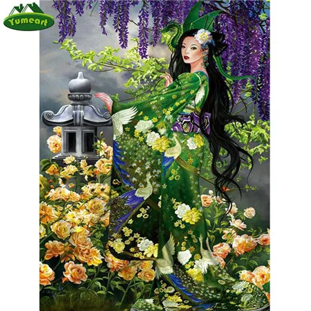 5904845 YUMEART полная квадратная Алмазная картина "Японская гейша" Diy мозаика Стразы незавершенная Алмазная вышивка, украшение для дома - Цвет: 5904845