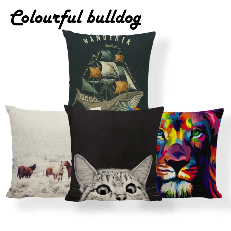 Морской Кот Волк Лев наволочки животное подушка с лошадью подушки современный