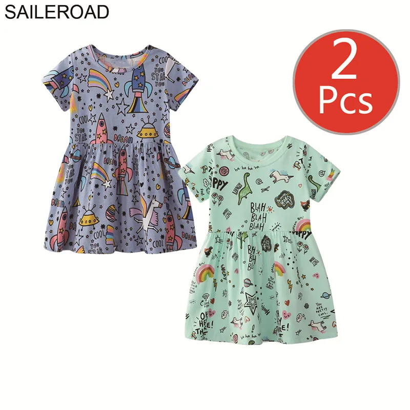 SAILEROAD 2 Шт. Динозавр Лето Новорожденных Девочек Одежда Животных Аппликация Детские Платья для Девочек Костюм Детей Принцесса Платье