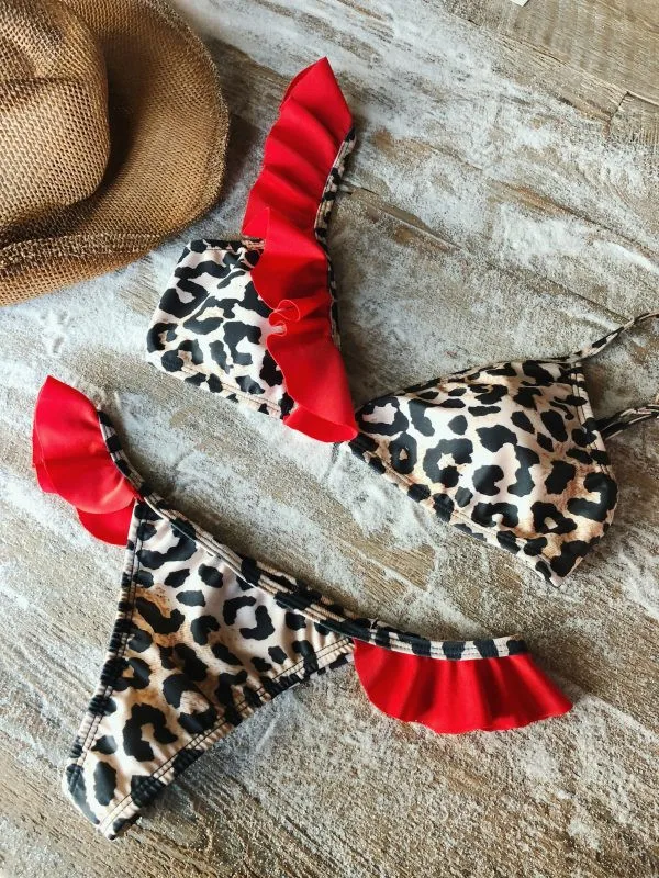 Женский купальник-бикини с леопардовым принтом летний комплект бикини