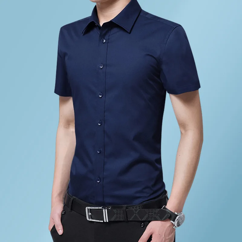 Качественные однотонные Цвет Мужская Повседневная рубашка Slim Fit Новая мода с