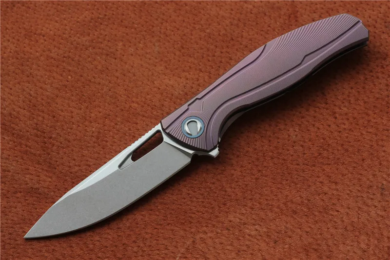 Purple StoneWash Складной нож VESPA F7 С флиппером, лезвие подшипника: M390, Ручка: TC4, титановый карманный нож для кемпинга, охоты, фруктов, EDC, инструменты - Цвет: Purple StoneWash
