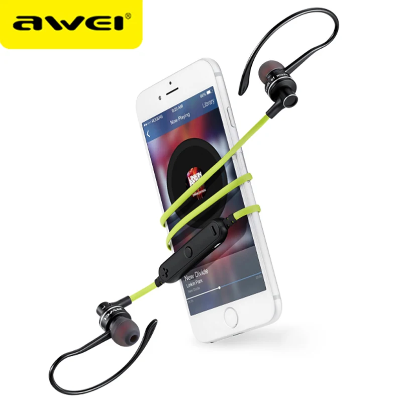 Awei A990BL Earphones Bluetooth 4.0 Wireless Sports Handsfree Portable In-Ear Earphone with Mic for Android IOS Mobile Phone | Электроника