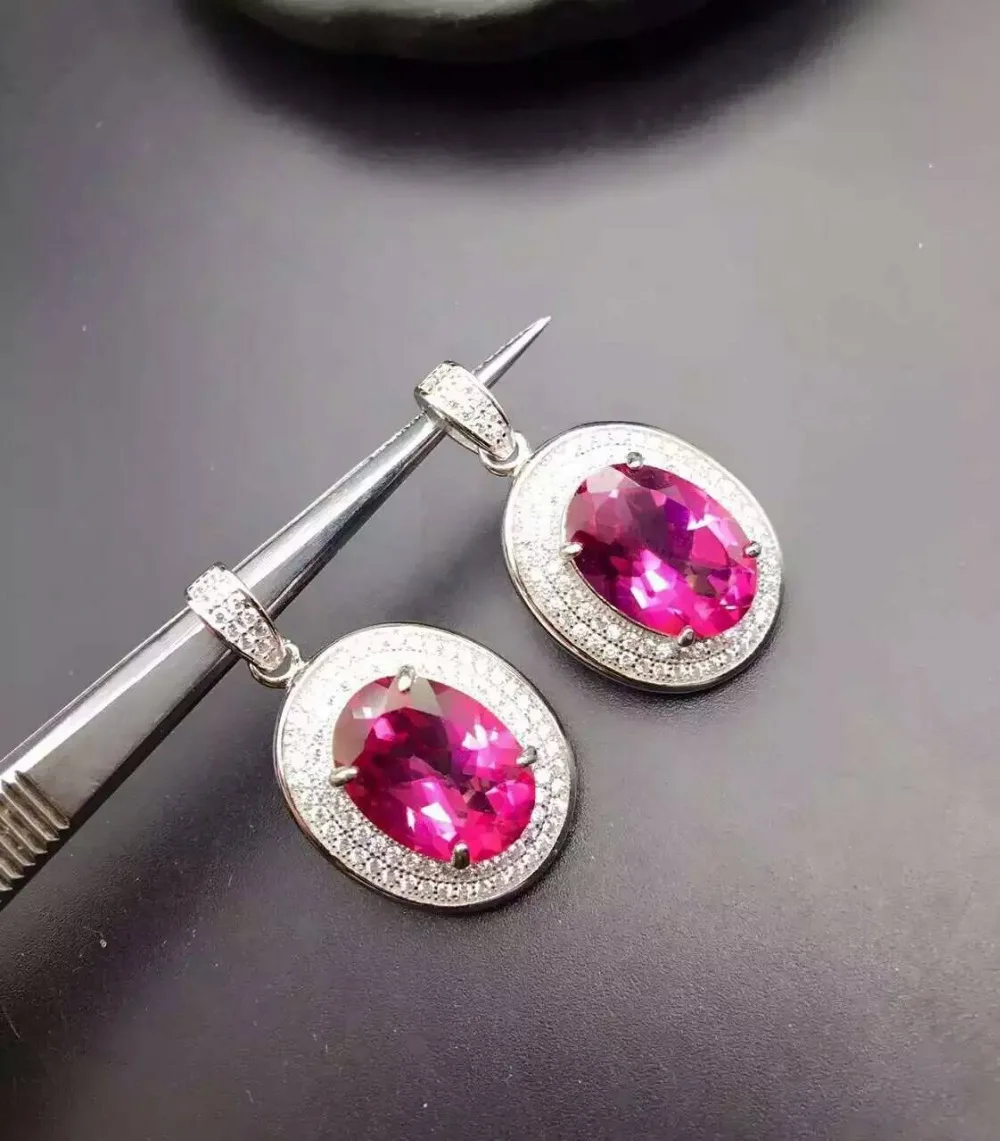 natural red topaz pendant S925 silver Natural gemstone Pendant Necklace trendy Classic elegant big round women party jewelry |