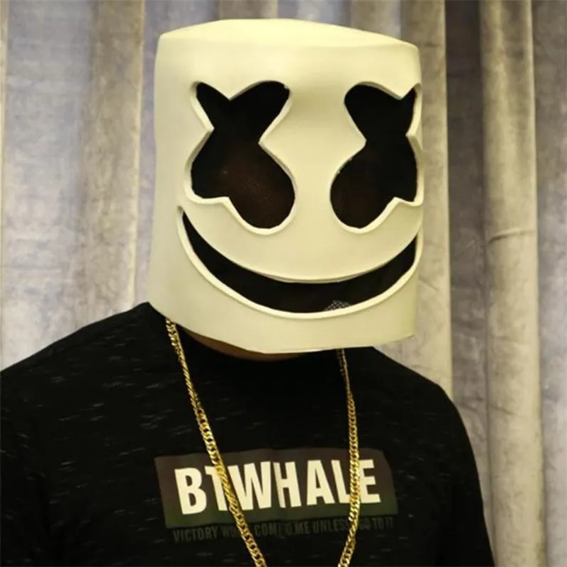 Смешные DJ Marshmello вечерние косплей белая латексная маска реквизит унисекс шлем на