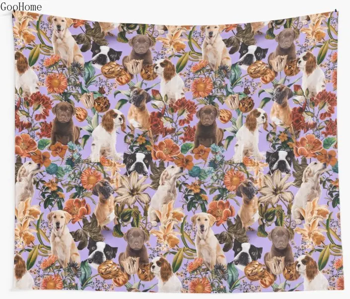 

Настенный гобелен с изображением собаки и цветов, пляжное полотенце, одеяло, коврик для пикника и йоги, украшение для дома