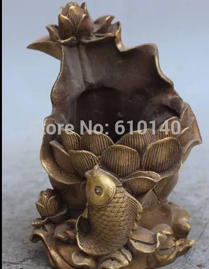 5 &quotпомеченная китайская фэн шуй латунная рыба из листьев лотоса щетка горшок