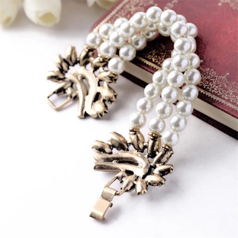 Женский винтажный Шарм браслет с искусственным жемчугом украшенный кристаллами