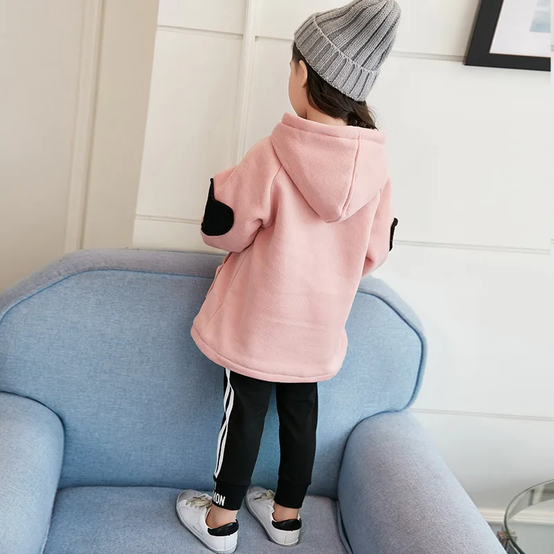 2017 осень-зима Свитер для девочек Теплые Толстовки Девочка толстовки детские с