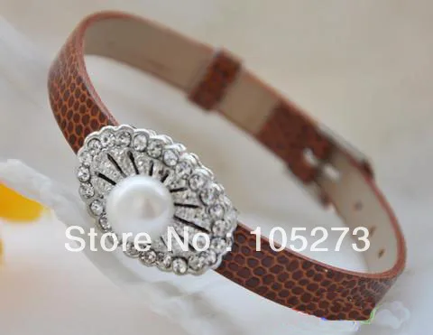 New Arriver 6-8'' 10mm White Round Freshwater Pearl Coffee Leather Watchband Bracelet Fashion Jewelry New Free Shipping