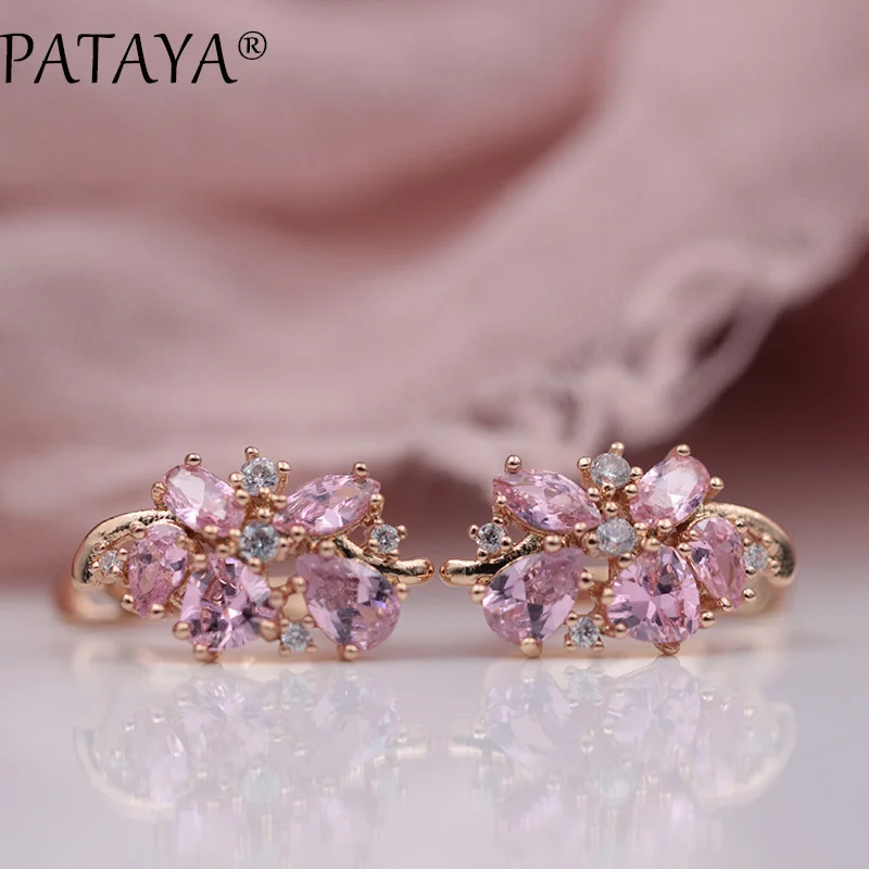 Pataya Multi-Цветной Зеленый Натуральный циркония серьги 585 розовое золото RU Hot эксклюзивные Дизайн Jewelry Женская водонепроницаемая grop серьги