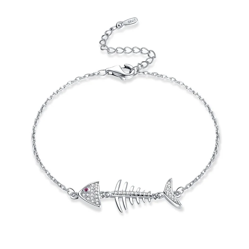 OMHXZJ Wholesale Personality Fashion OL Woman Girl Party Gift White Fish Bone Zircon Thin 925 Sterling Silver Bracelet BR104 | Украшения и