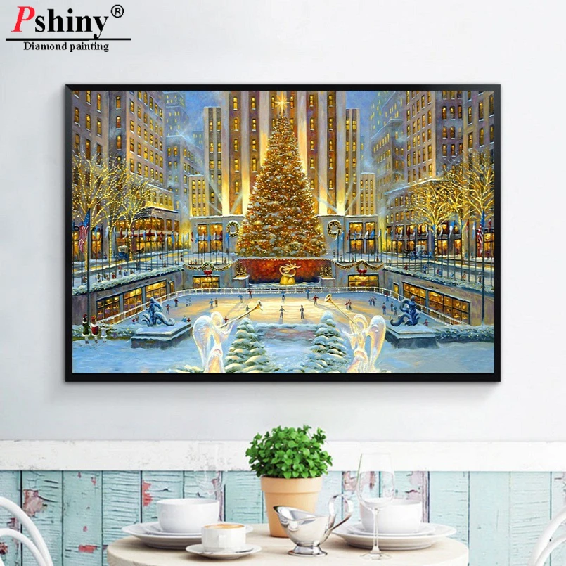 

Pshiny 3d бриллиантовый рисунок Рождество дерево Вышивка крестом полный стразы 5d алмазная вышивка снег Пейзаж сада украшения дома F182