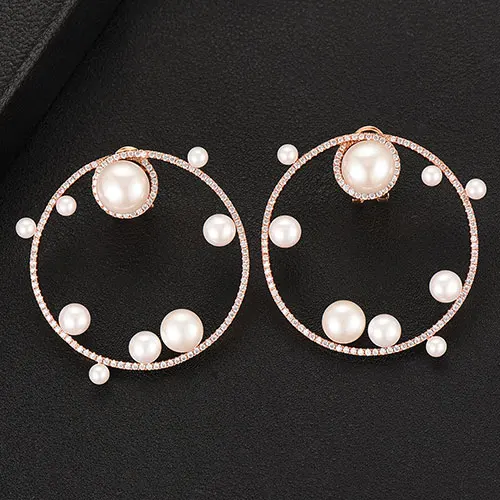Rose Gold GODKI трендовые Роскошные брендовые серьги-гвоздики с искусственным жемчугом для женщин Свадебные с кубическим цирконом CZ Дубай Свадебные серьги в богемном стиле Лидер продаж - Окраска металла: Rose Gold