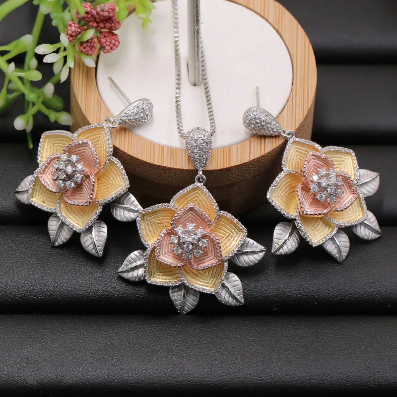 Lanyika Jewelry Set Graceful Camellia Leaf Necklace with Earrings for Girl Engagement Banquet Wedding Popular Luxury Best Gifts | Украшения