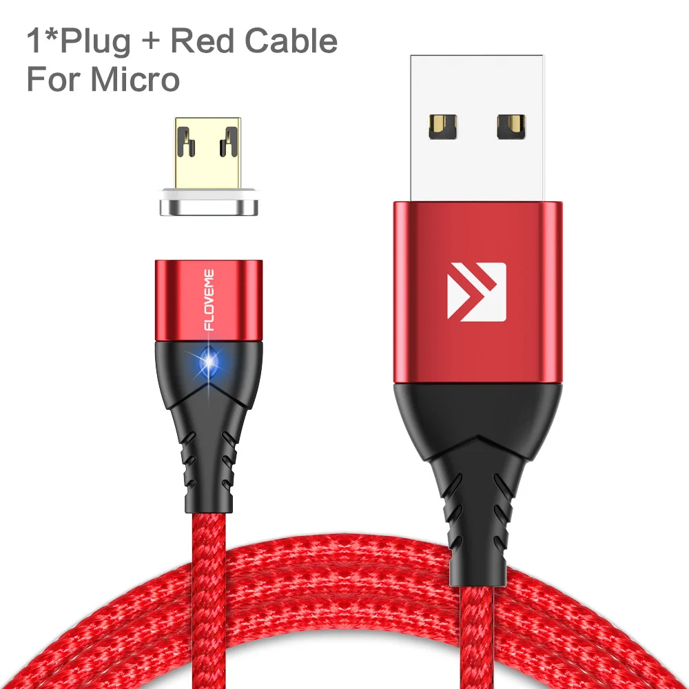Red For Micro FLOVEME Магнитный кабель Micro usb type C для iPhone Lightning Кабель м 1 м 3A Быстрая зарядка USB-C type-C магнит зарядное устройство кабель для телефона магнитная зарядка магнитный usb кабель провод для зарядки шнур - Цвет: Red For Micro