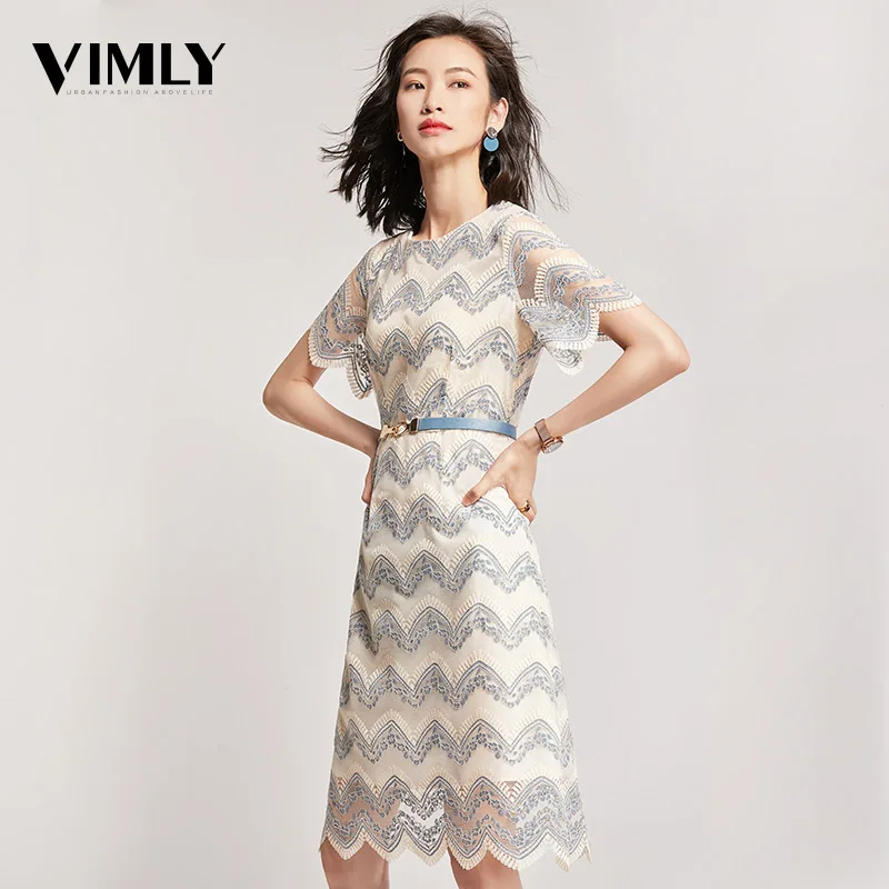 Женское кружевное платье Vimly летнее ажурное с поясом Женские платья