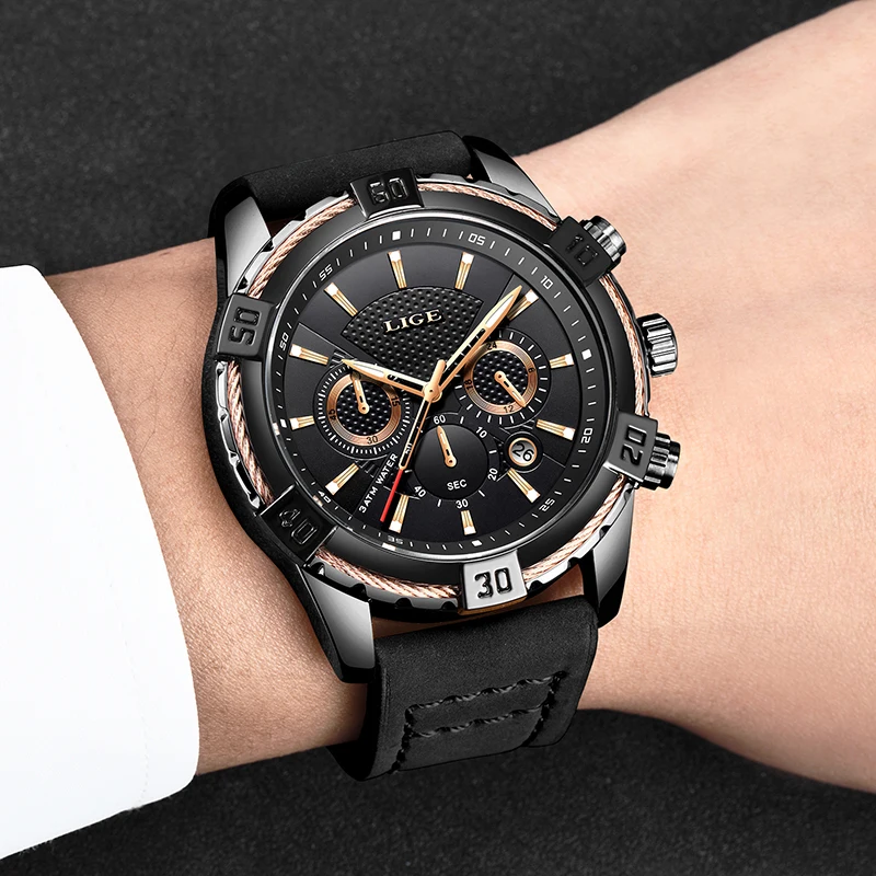 Horloges Mannen LIGE мужские модные повседневные водонепроницаемые кварцевые часы с кожаным ремешком, мужские часы от ведущего бренда, роскошные спортивные часы с хронографом