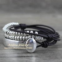 anslow brand bohemian vintage handmade multilayer wrap jewelry women mothers day birthday leather bracelet bangle low0465lb