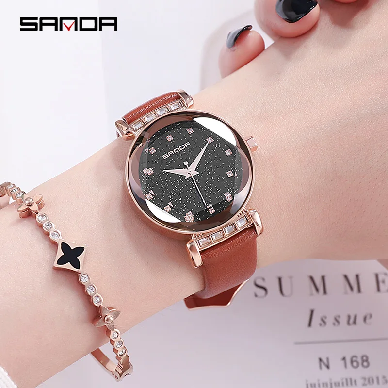 

Часы SANDA женские с кожаным ремешком, брендовые Роскошные модные, с бриллиантами