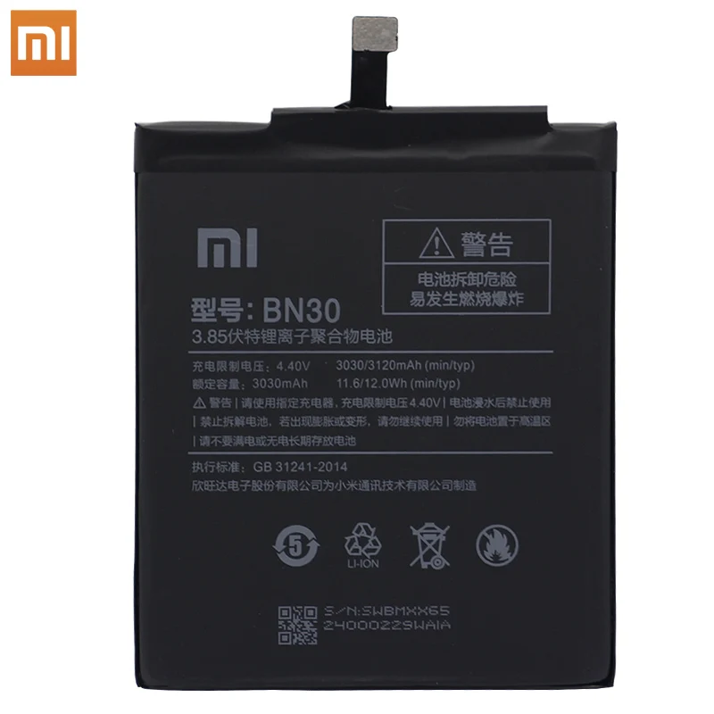 Xiao Mi Оригинальный аккумулятор для телефона Xiaomi Redmi 4A BN30 3120 мАч Redrice Hongmi Bateria