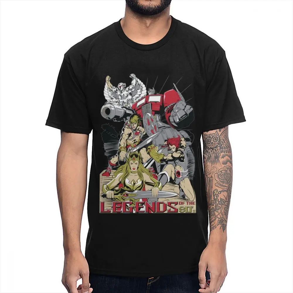 Классическая футболка с героями мультфильмов 80S He-Man Optimus Prime She-Ra Princess OF power Thundercats Мягкая тонкая мужская футболка - Цвет: Черный
