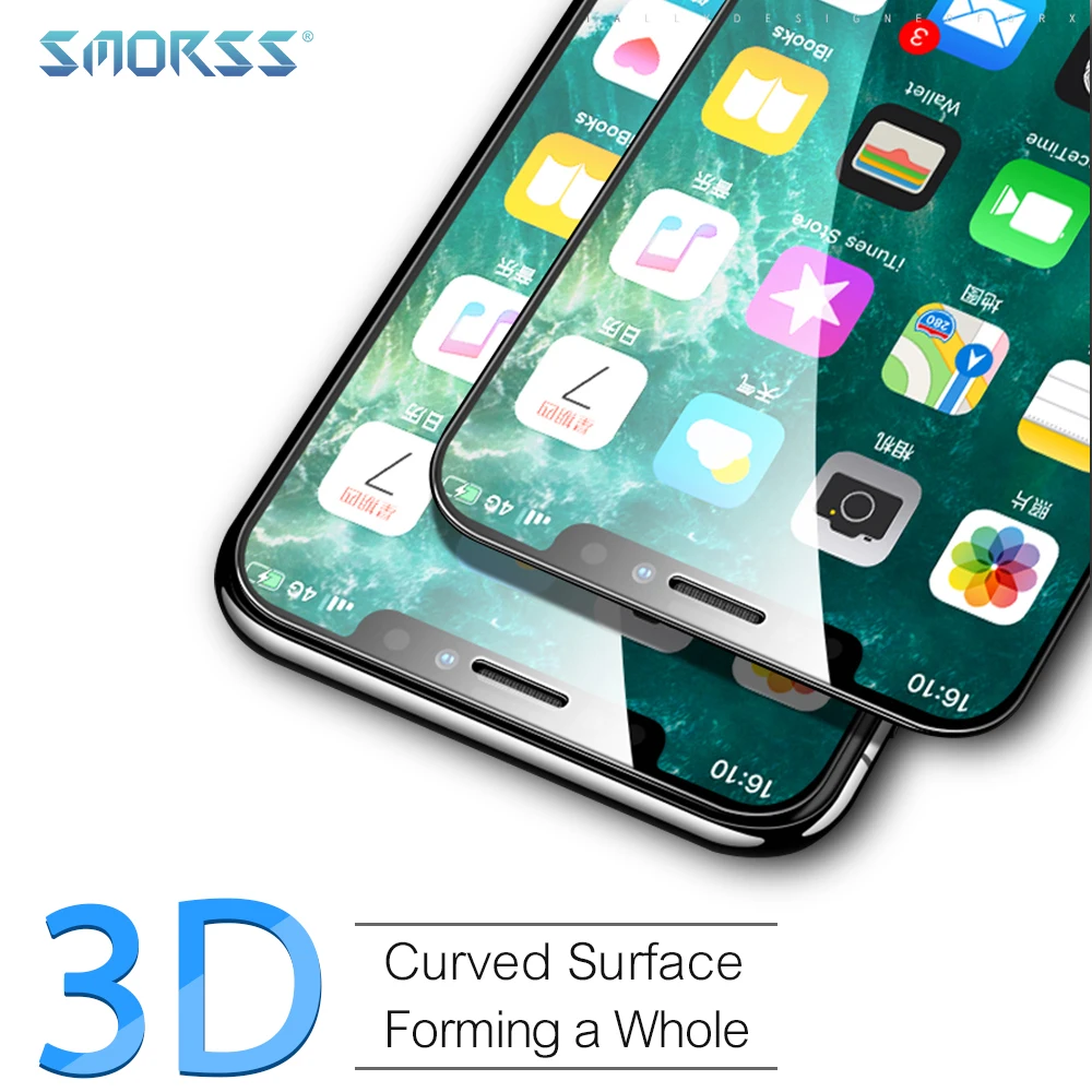 SMORSS 2 шт. Защитная пленка для iphone X 3D поверхность обновленная версия Полный экран