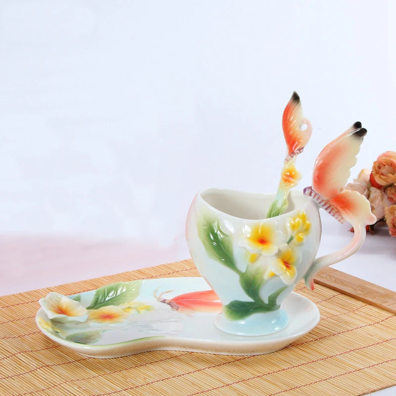 Цветная эмалированная кофейная кружка, чашка, 3D бабочка, чай, молоко, КОПО, костяного фарфора, креативная посуда для напитков, друг, свадебный подарок