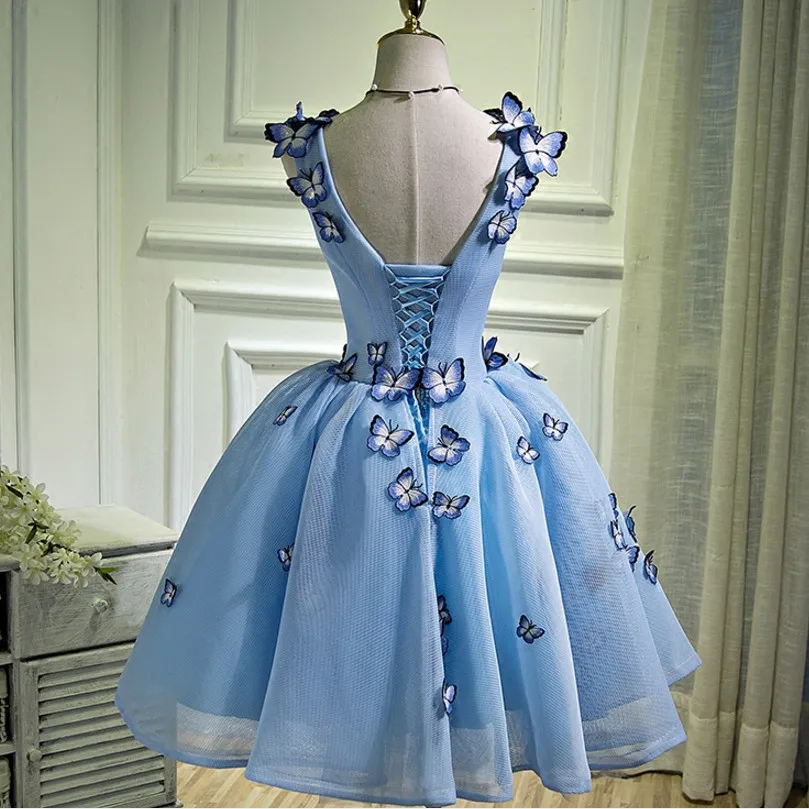 Princessally короткое вечернее платье с V образным вырезом Бабочка роскошное Тюлевое